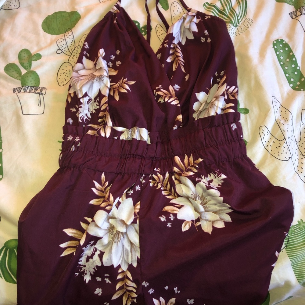 Maroon flower romper